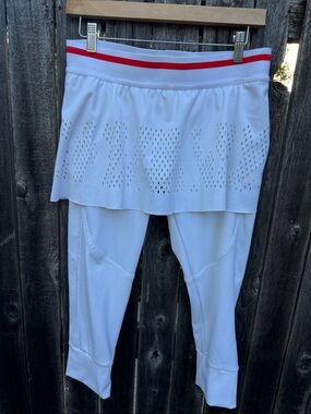 Adidas Stella McCartney White Athletic Skirted Leggings with Red Waistband